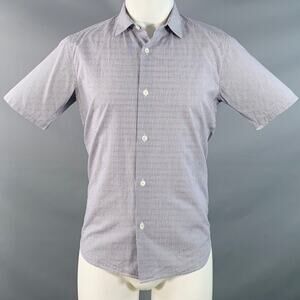 AGNÈS B. Size 38 Navy White Gingham Cotton Button Down Collar Short Sleeve Shirt